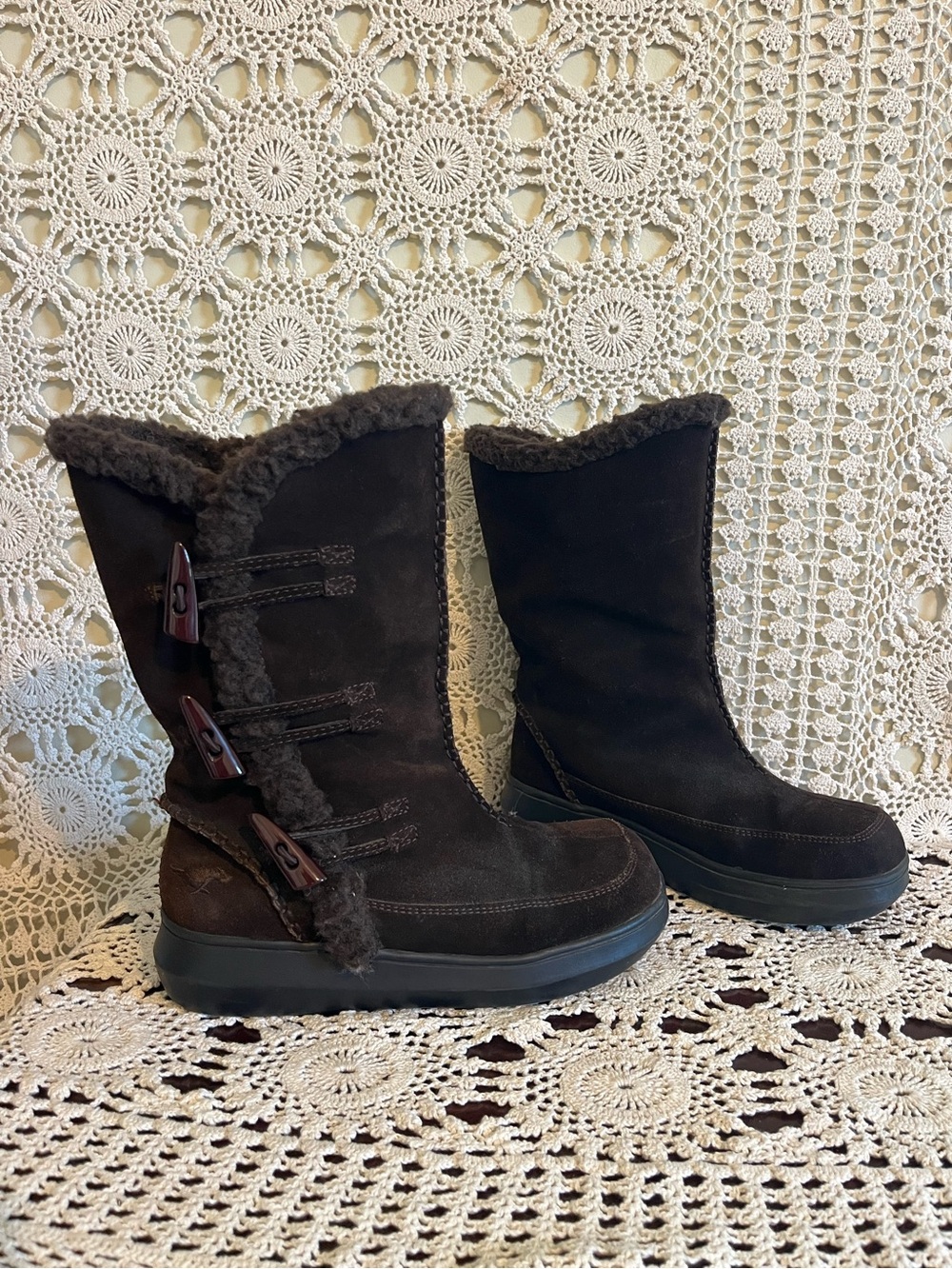 Rocket dog wmns 6.5 suede Y2K brown shearling button winter boots midcalf